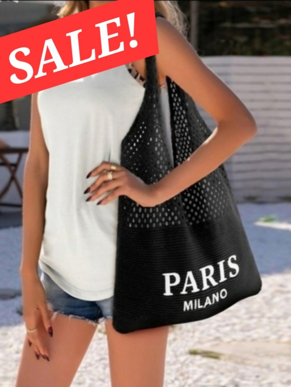 🔴45 Sale!! Stylish Black knit Tote bag Embroidered foldable bag